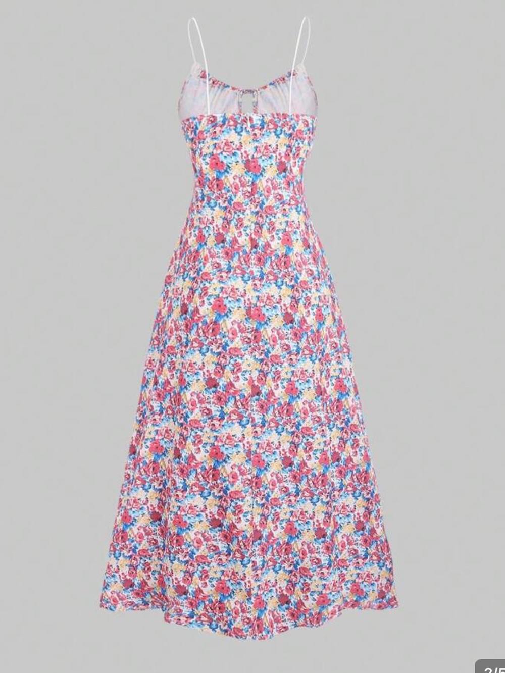 Long Floral Spaghetti Strap Maxi Dress with Lace Detail - Picture 3 of 3